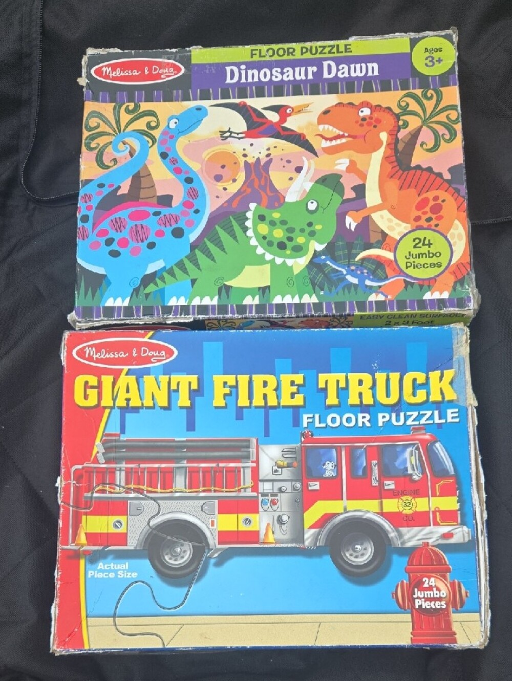 Melissa & Doug Fire Truck & Dinosaur Floor Puzzles Set of 2